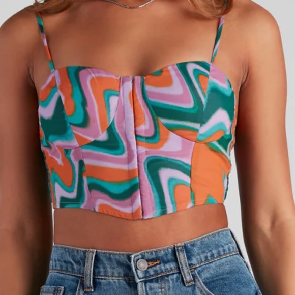 Windsor Tops - Windsor Silent Disco Swirl Print Corset Top Medium NWT